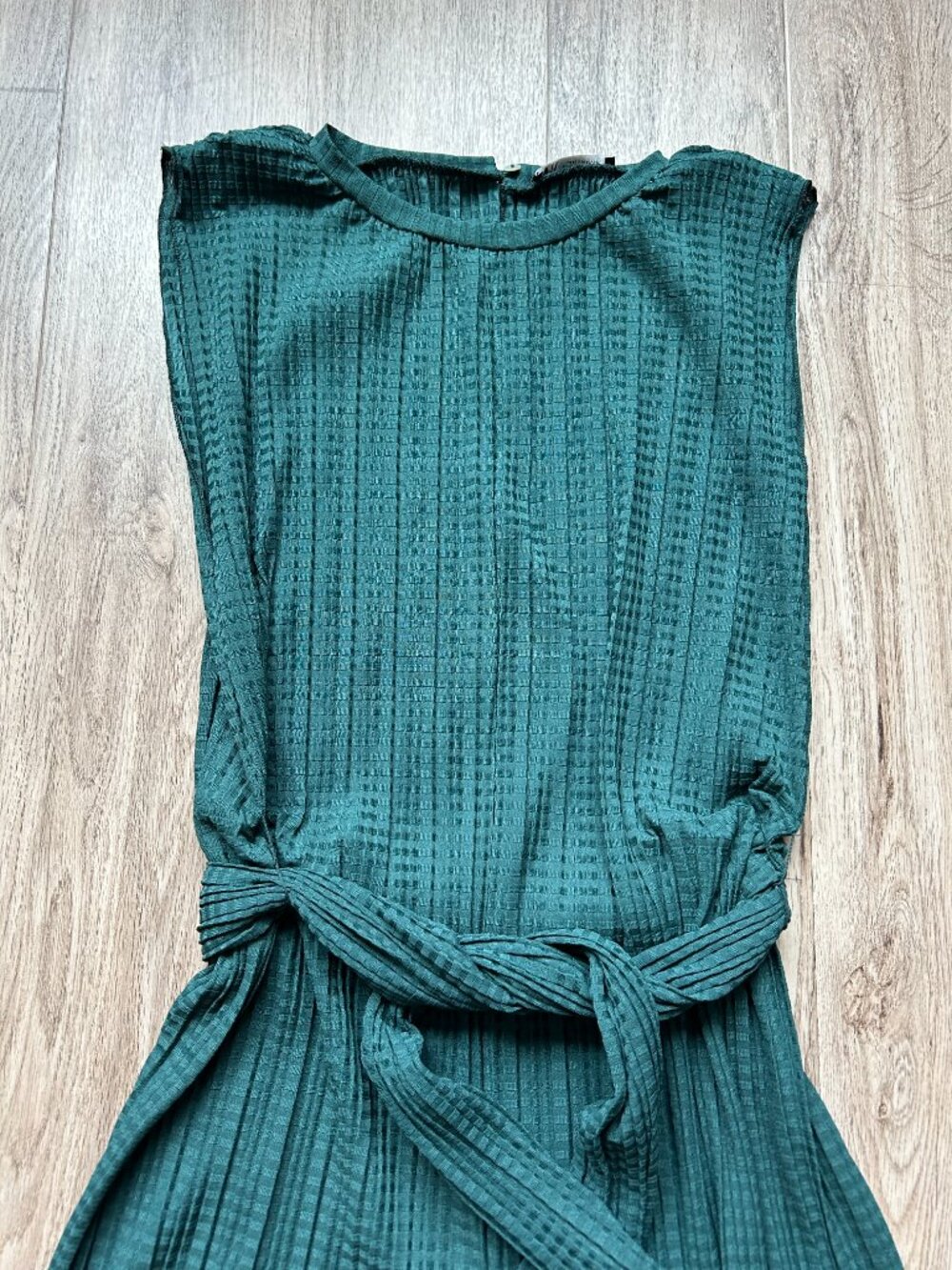 Zara Wide Leg Waffle Belted Forest Green Jumpsuit Size M - Picture 3 of 6